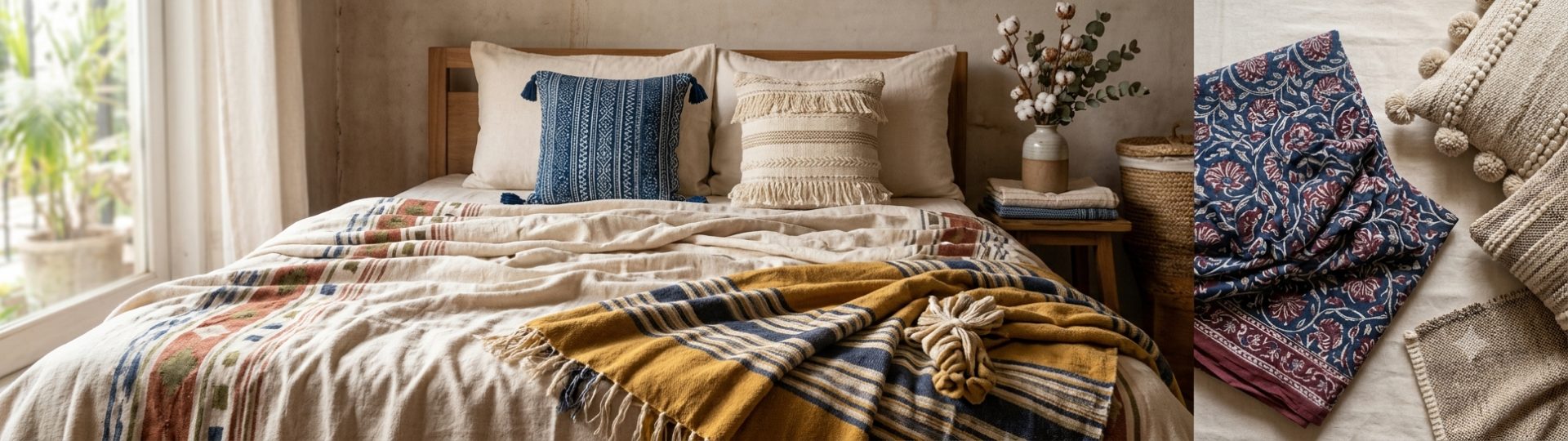 Handcrafted luxury designed for cozy, serene living.  Feel the softness of authentic textile art